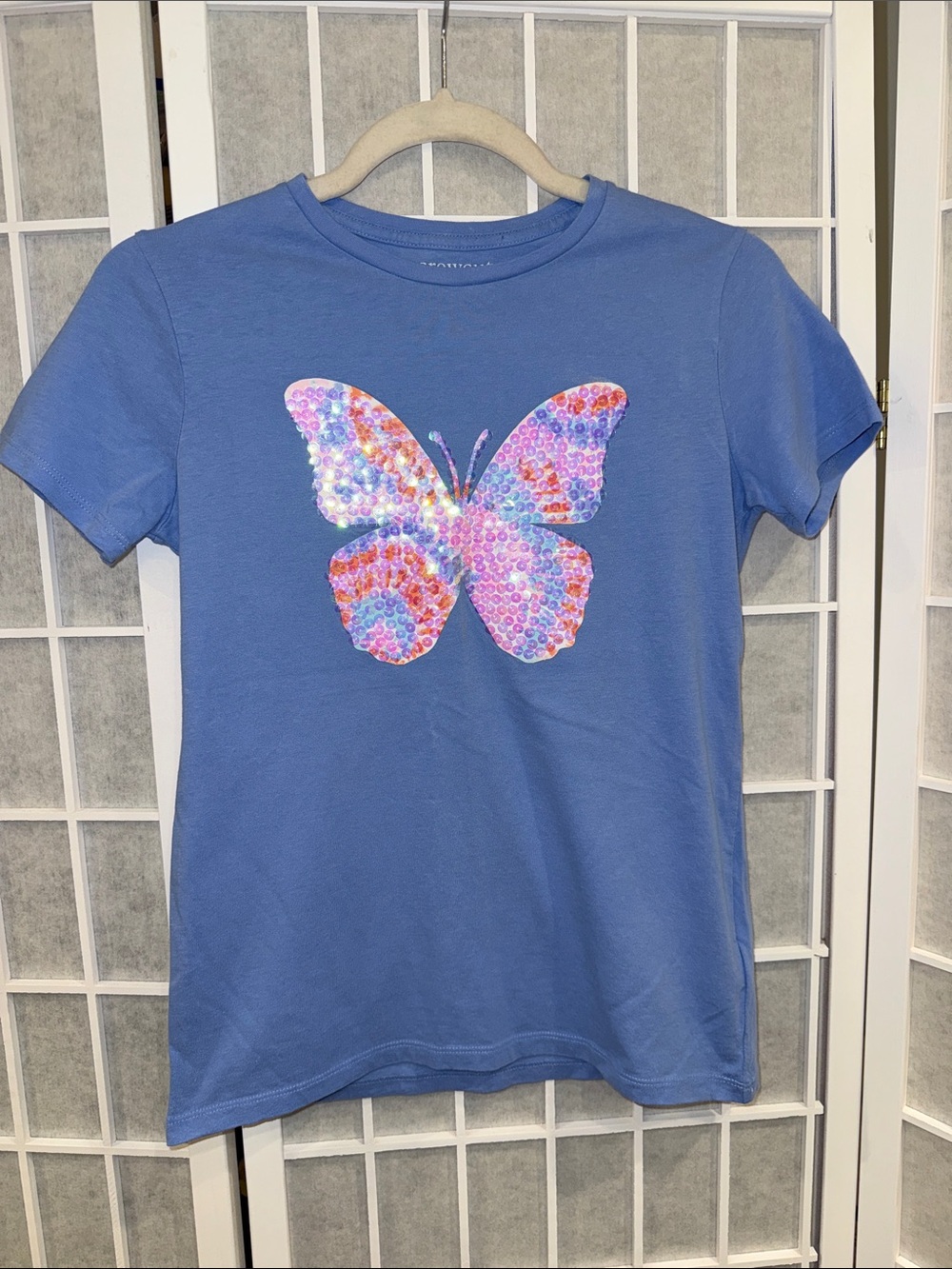 Crew Cuts Girls' Blue Sequin Butterfly Tee Size XL 12-14
